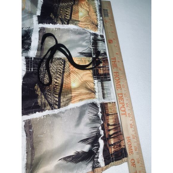 L No Bad Days Cargo Swim Trunks Orange Beige Brown Tropical Print Mens READ - Picture 4 of 11